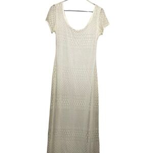 Vintage Breakin Loose White Lace Maxi Dress Scoop Neck Short Sleeve Sheath Sz 7